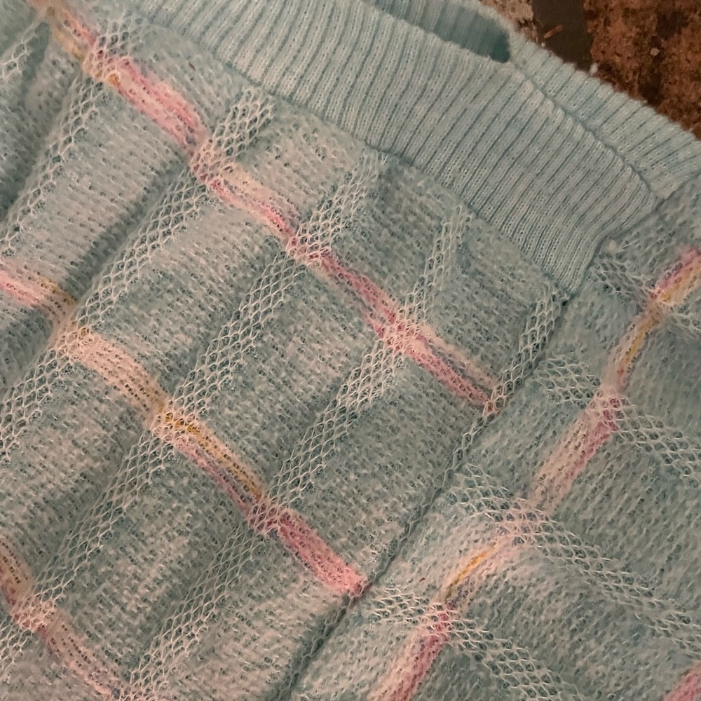 Vintage powder blue knit striped boat neck pullover 3/4 sleeve batwing style - Picture 4 of 8